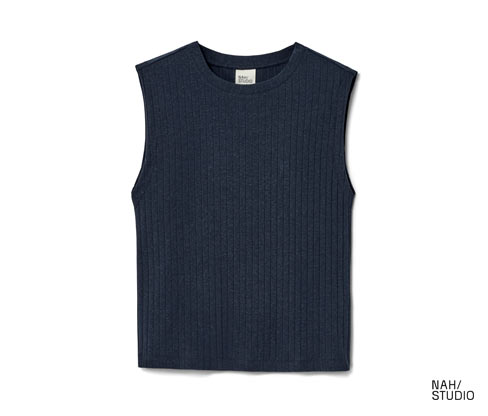 Nah/Studio Geripptes Shirt - Baumwoll-Hanf-Mix - Gr. M - dunkelblau