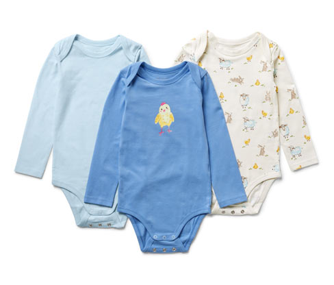 Tchibo - 3 Baby-Langarmbodys - Newborn - Gr. 50/56 - blau/print