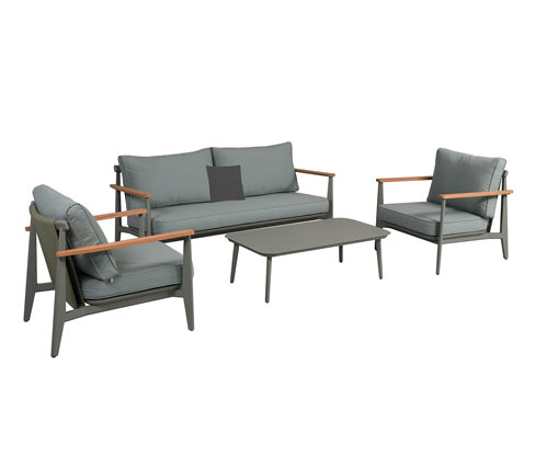 Leco Lounge-Set inkl. Tisch - 180x75x75cm - anthrazit - Aluminium / Polyester / Schaumstoff