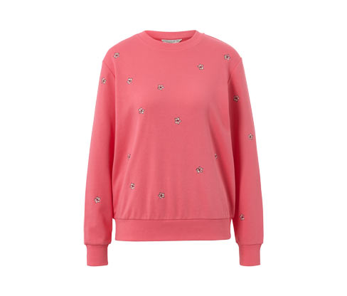 Tchibo - Besticktes Sweatshirt - Damen - Gr. XL - koralle/geblümt