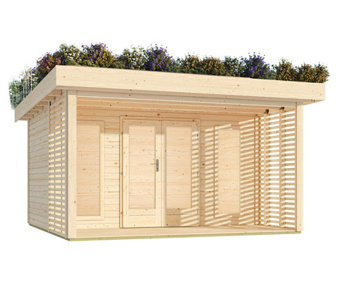 Karibu Gartenhaus mit Dachbegrünungspaket »Hanami« - 369,5x369,5x238cm - naturfarben - Fichtenholz