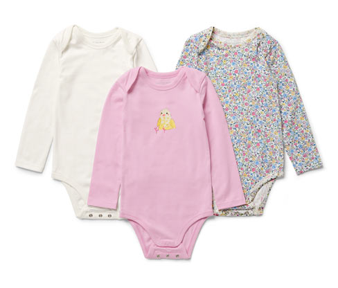 Tchibo - 3 Baby-Langarmbodys - Baby - Gr. 74/80 - creme/print