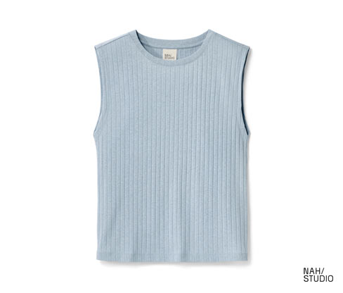 Nah/Studio Geripptes Shirt - Baumwoll-Hanf-Mix - Gr. L - blau