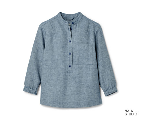 Nah/Studio Bluse - Baumwoll-Leinen-Mix - Gr. 36 - blau