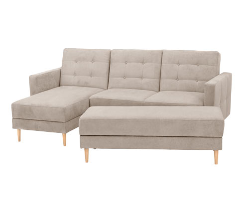 Tchibo - Federkern-Eckschlafsofa »Just More« mit Stauraumbank - 222x144x92cm - Polyester / Leder / Buchenholz