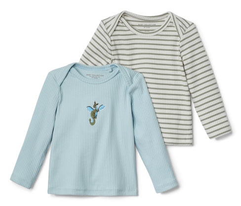 Tchibo - 2 Baby-Langarmshirts mit Rippstruktur - Baby - Gr. 62/68 - hellblau