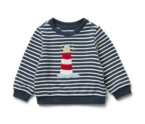 Tchibo - Baby-Sweatshirt mit angerauter Innenseite - Newborn - Gr. 50/56 - weiß/gestreift