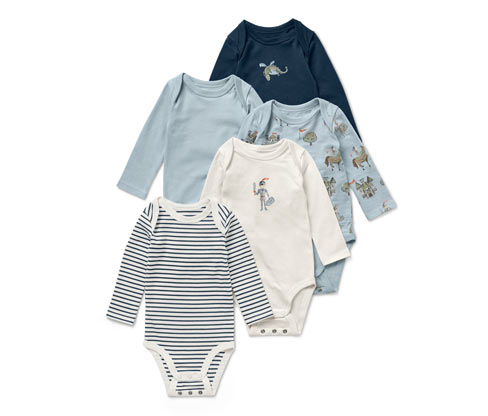 Tchibo - 5 Baby-Langarmbodys - Herren - Gr. 98/104 - creme/print