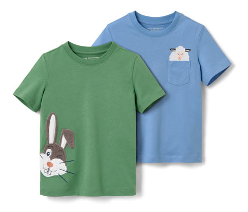 Tchibo - 2 Kinder-T-Shirts mit Applikation - Jungen - Gr. 98/104 - grün