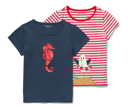 Tchibo - 2 Kinder-T-Shirts mit Applikation - Mädchen - Gr. 122/128 - weiß