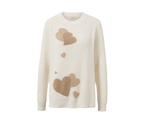 Tchibo - Strickpullover mit Herz-Jacquard - Damen - Gr. XL - creme/jacquard