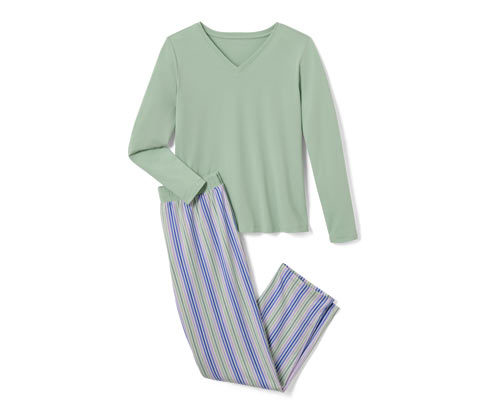 Tchibo - Pyjama - Damen - Gr. XXL - hellgrün/gestreift