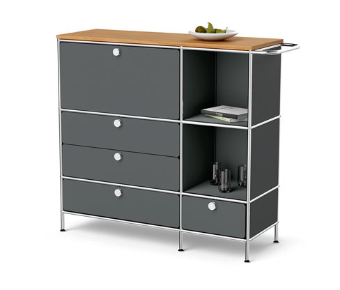 Tchibo - Sideboard Metall »Cn3« mit Holzplatte - 127x42x111cm - chrom - Stahl / Aluminium / Kunststoff