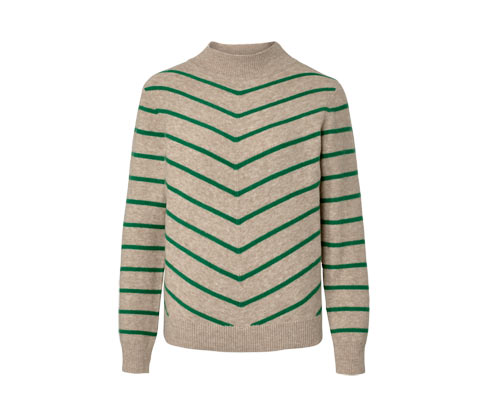 Tchibo - Gestreifter Strickpullover mit Stehkragen - Damen - Gr. M - beige/gestreift