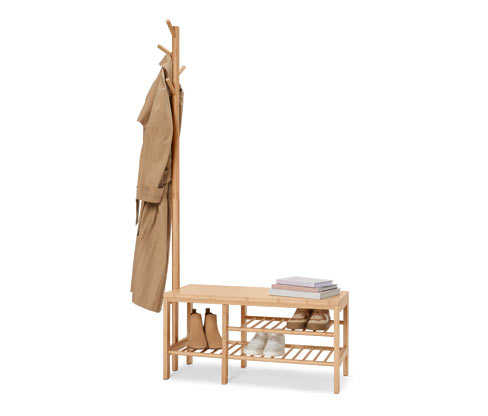 Tchibo - Sitzbank mit Garderobenständer - 90x38x182cm - naturfarben - Bambusholz