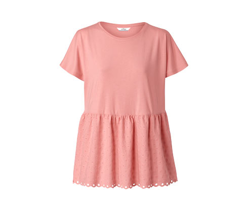 Tchibo - Shirt im Materialmix mit Stickerei - Damen - Gr. S - koralle