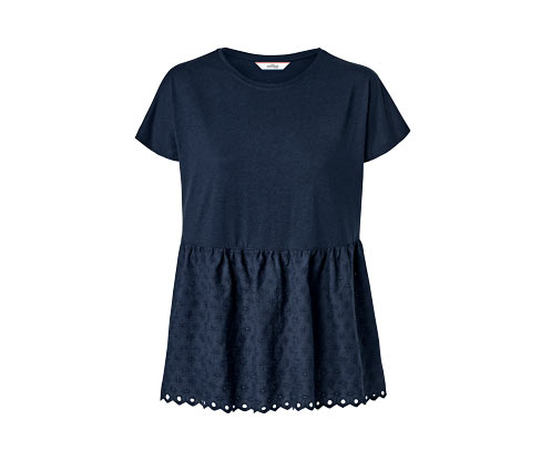 Tchibo - Shirt im Materialmix mit Stickerei - Damen - Gr. M - dunkelblau