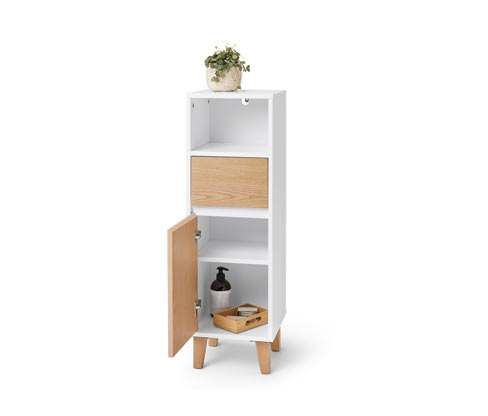 Tchibo - Bad-Beistellschrank mit Schublade und Tür - 30x30x95cm - braun - Eschen-Massivholz