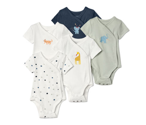 Tchibo - 5 Baby-Kurzarmbodys - Newborn - Gr. 50/56 - mintgrün/print