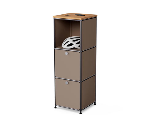 Tchibo - Schmale Kommode Metall »Cn3« mit Holzplatte und 2 Klappenfächern - 40,5x40,5x121,5cm - taupe - Stahl / Aluminiu...
