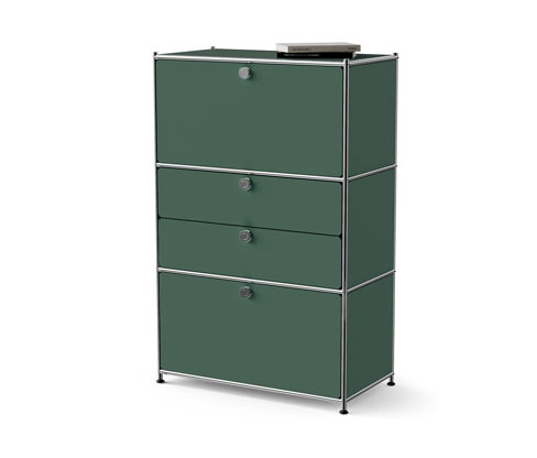 Tchibo - Kommode Metall »Cn3« mit 2 Klappenfächern und 2 Schubladen - 77x40x120,5cm - olivgrün - Stahl / Aluminium / Kun...