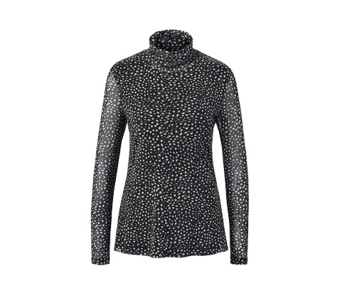 Tchibo - Gepunktetes Mesh-Rollkragenshirt - Damen - Gr. L - creme/gepunktet