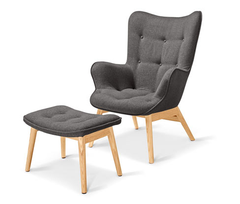 Tchibo - Einzelsessel mit Fußhocker - 71x82x98cm - anthrazit - Polyester / Holz / Eschen-Massivholz
