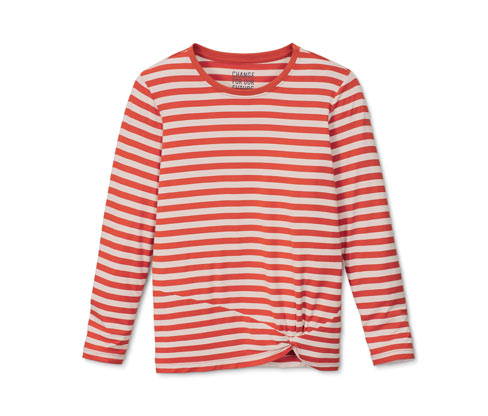 Tchibo - Langarmshirt mit Knotendetail - Mädchen - Gr. 170/176 - orange/gestreift