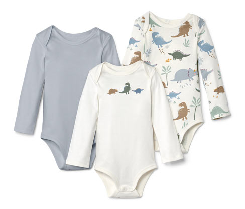 Tchibo - 3 Langarmbodys - Baby - Gr. 62/68 - creme/print