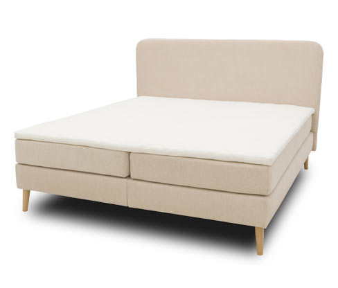 Domo collection Boxspringbett mit festem Kopfteil - 187x210x119cm - beige - Polyester / Polyamid / Holz