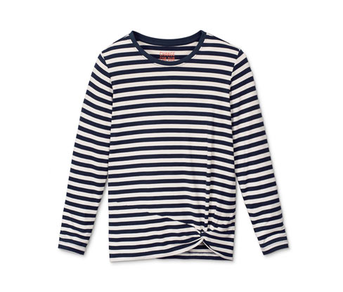 Tchibo - Langarmshirt mit Knotendetail - Mädchen - Gr. 158/164 - weiß/gestreift