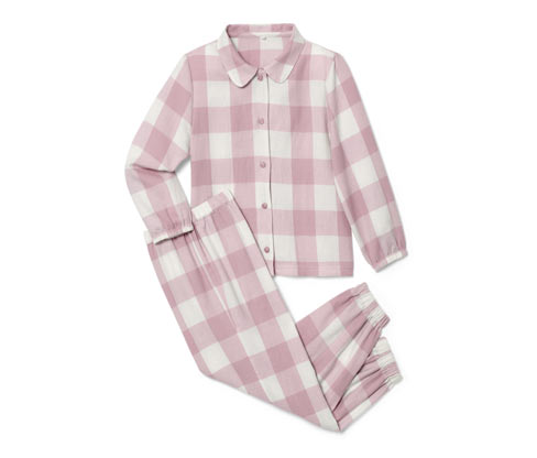 Tchibo - Kinder-Flanell-Pyjama - Mädchen - Gr. 86/92 - creme/kariert
