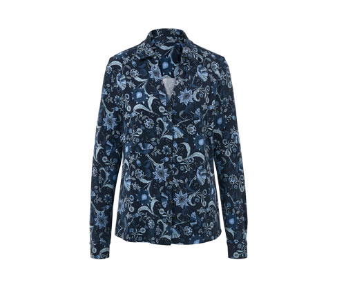 Tchibo - Bedrucktes Blusenshirt mit Knopfleiste - Damen - Gr. M - dunkelblau/print