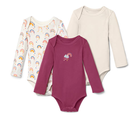 Tchibo - 3 Langarmbodys - Newborn - Gr. 50/56 - creme/print