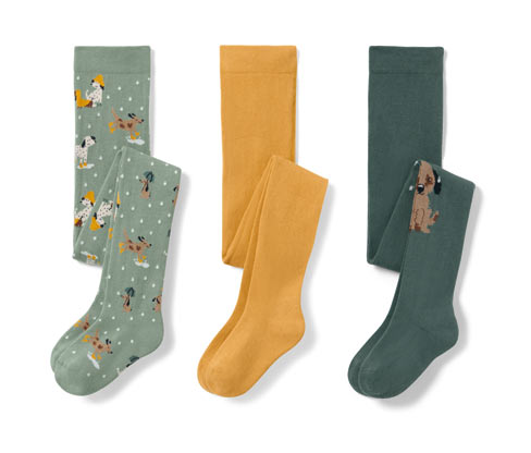 Tchibo - 3 Kinder-Strumpfhosen - Baby - Gr. 74/80 - dunkelgrün/jacquard