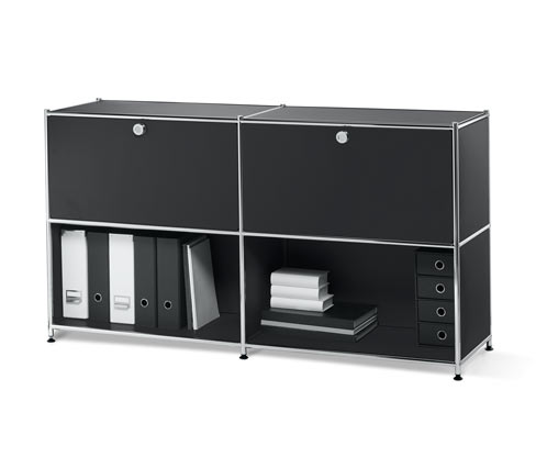 Tchibo - Sideboard Metall »Cn3« mit versetzbaren Klappenfächern - 152x40x82,5cm - schwarz - Stahl / Aluminium / Kunststo...