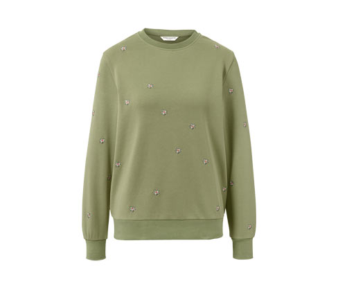 Tchibo - Besticktes Sweatshirt - Damen - Gr. S - olivgrün/geblümt