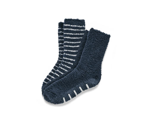 Tchibo - 2 Paar Kinder-Kuschelsocken - Herren - Gr. 35-38 - dunkelblau/gestreift