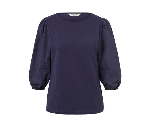 Tchibo - Shirt mit Lochstickerei - Damen - Gr. S - dunkelblau