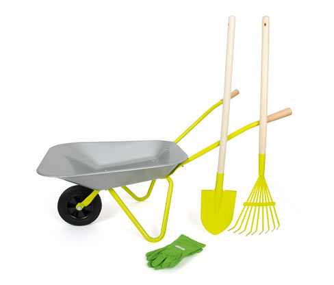 small foot Schubkarre mit Gartenwerkzeug - grau