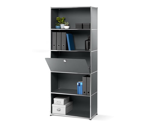 Tchibo - Hohes Regal Metall »Cn3« mit Klappenfach - 77x40x194,5cm - chrom - Stahl / Aluminium / Kunststoff