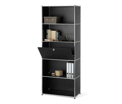 Tchibo - Hohes Regal Metall »Cn3« mit Klappenfach - 77x40x194,5cm - schwarz - Stahl / Aluminium / Kunststoff