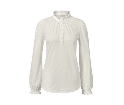 Tchibo - Langarmshirt mit Rüschen - Damen - Gr. XL - weiß
