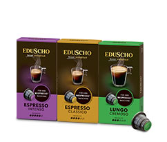 EDUSCHO Probierset – Lungo Cremoso, Espresso Classico, Espresso Intenso – 3x 10 Kapseln