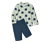 Oberteil mintgrün mit Blaubeeren-Alloverprint, Hose mittelblau