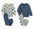 1x Oberteil mittelblau mit Beeren-Print, Hose mittelblau, 1x Oberteil und Hose mintgrün mit Beeren-Alloverprint