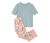 Pyjama, Hose mit Blumen-Alloverprint - Oberteil aqua, Hose apricot mehrfarbigem Blumen-Alloverprint