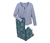 Oberteil fliederblau, Hose mit Paisleydruck in fliederblau und petrol