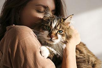 Eine Frau schmust mit einer Katze