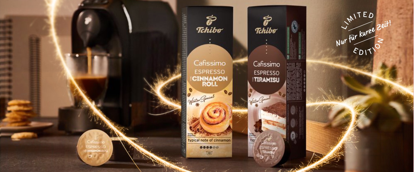 Die Cafissimo Flavoured Winter Edition in den beiden Sorten Espresso Cinnamon Roll und Espresso Tiramisu